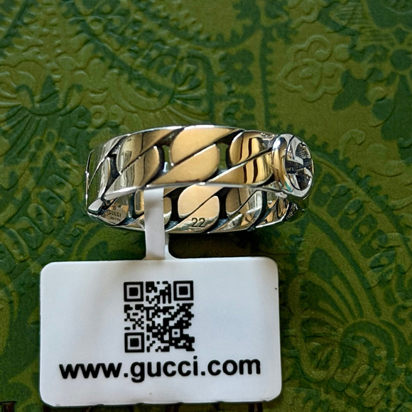 Gucci Silver Chain Ring - Interlocking G, Unisex, Size 10 - Picture 2 of 7
